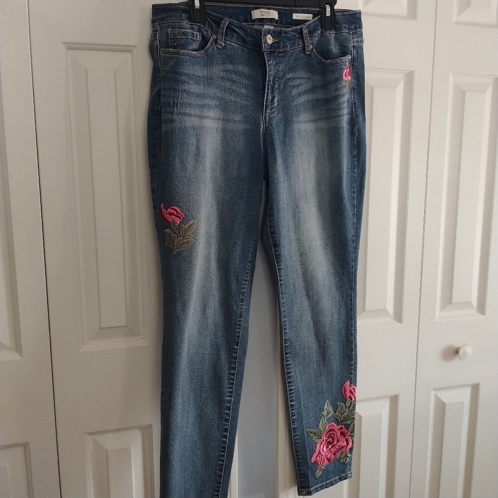 Vintage America Applique Boho Skinny Jeans 14R